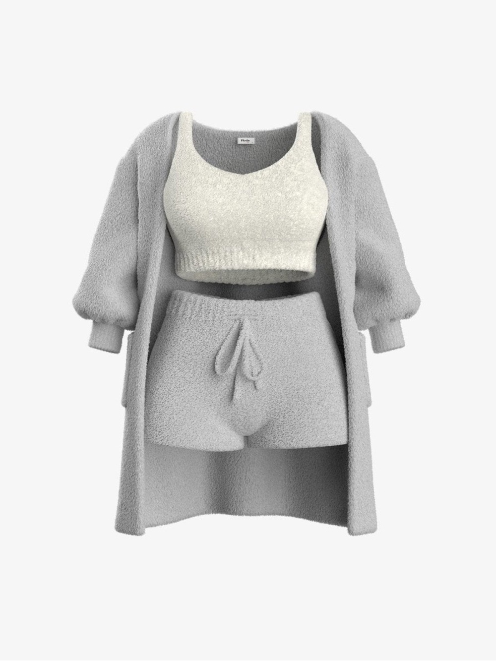 Pleshy Cozy 3-Piece Knit Set in Light Gray and Cream